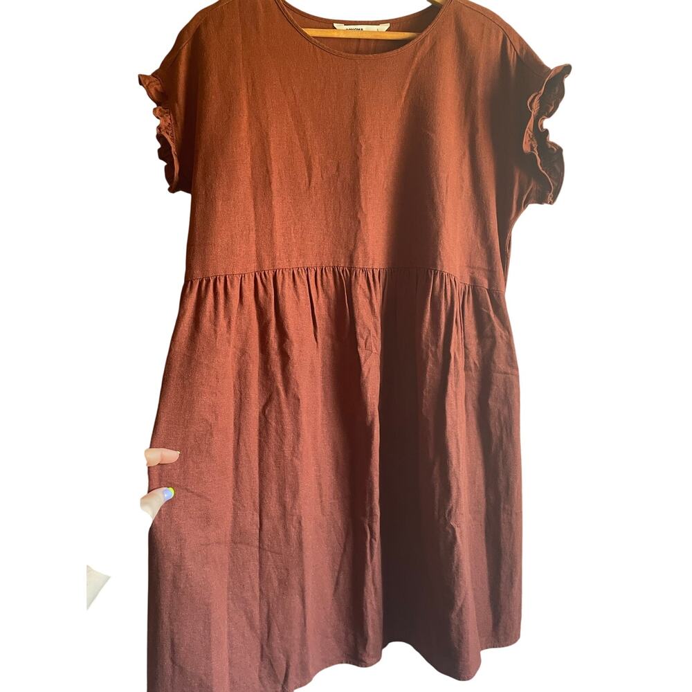 Merlot Linen Ruffle Sleeve Mini Dress SMALL Boho Chic